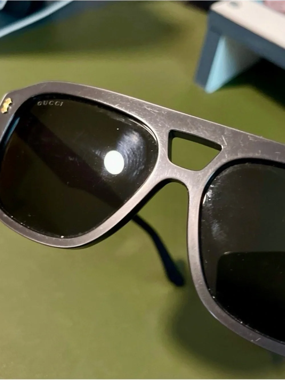 Gucci Men's Black Sunglasses with Gold Detail